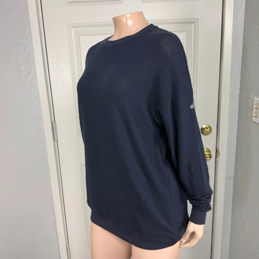 Alo Yoga Women's Sweater XS Navy Crew neck Knit Rayon Polyester Athletic W4-11